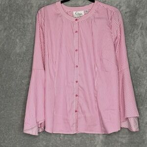 Linea 16 XL Top Shirt Pink Striped Button Up Bell Long Sleeve Scoop Neck Women